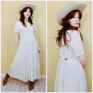 1990s Vintage Nostalgia White Lace Grunge Dress / 90s / Nineties Rayon Small